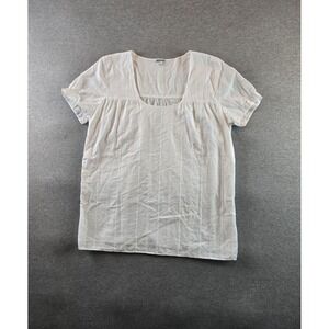 Kiyonna Top Womens 3‎ White Square Beck Embroidered Blouse Minimalist Lagenlook